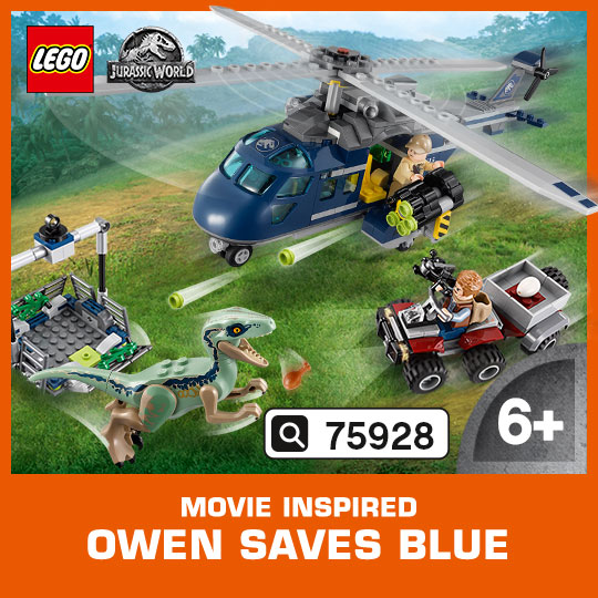 Unite Owen with the faithful Velociraptor in this thrilling Blue’s Helicopter Rescue set, inspired by Jurassic World™. 