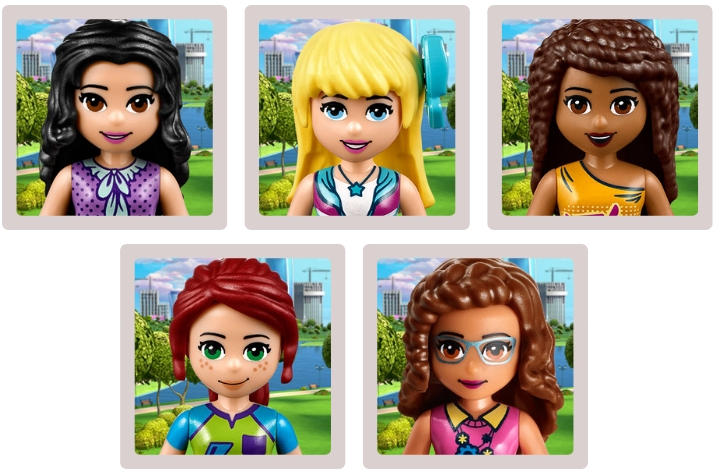 LEGO Friends characters Stephanie, Mia, Andrea, Emma and Olivia